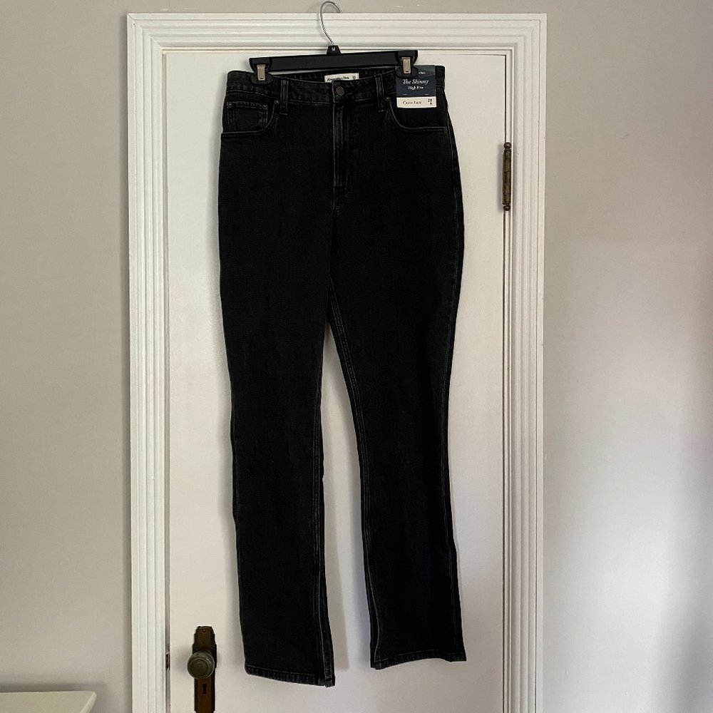 NWT Abercrombie & Fitch Skinny High Rise Ankle Slit Jean Curve Love Black Sz 28